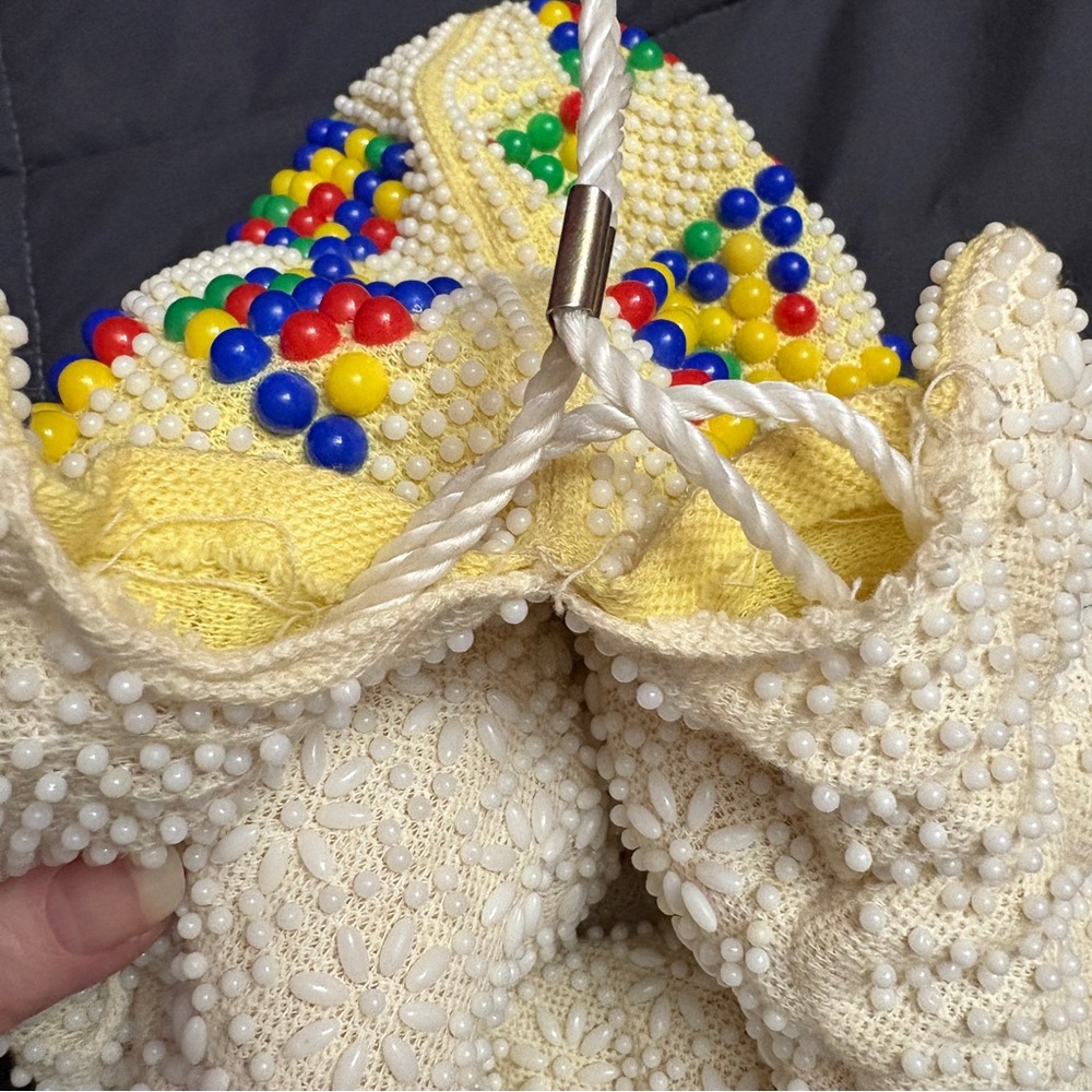 Vintage Reversible 70’s Beaded Drawstring Purse / Sack Boho Hippy Festival Pouch - Picture 11 of 13